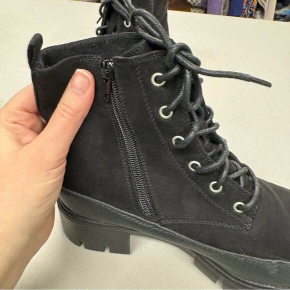 Merry Scott Black Lugg Sole Combat Lace Up Boots Fabric Womens 9 - Picture 7 of 11
